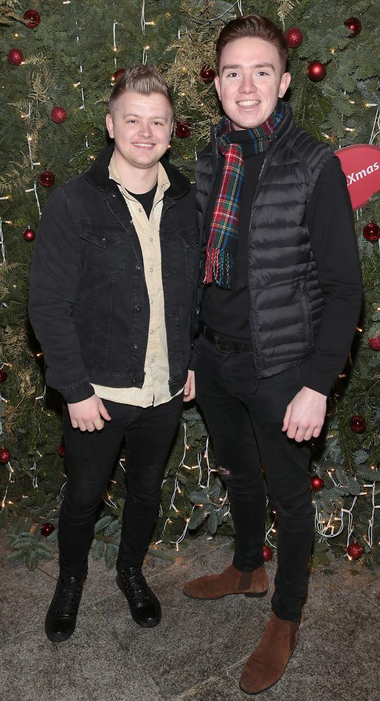 Roge Austin and Ryan Mullholland pictured at TV3's Xposé Christmas Market with Meagher's Pharmacy for the Peter McVerry Trust. Photo: Brian McEvoy