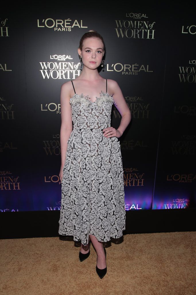 Elle Fanning attends the L'Oreal Paris Women of Worth Celebration 2017 on December 6, 2017 in New York City.  (Photo by Cindy Ord/Getty Images for L'Oreal) *** Local Caption *** Elle Fanning
