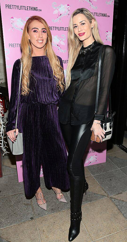 Holly Power and Brittany Mason pictured at the PrettyLittleThing party at the Opium Rooms, Dublin. Photo: Brian McEvoy