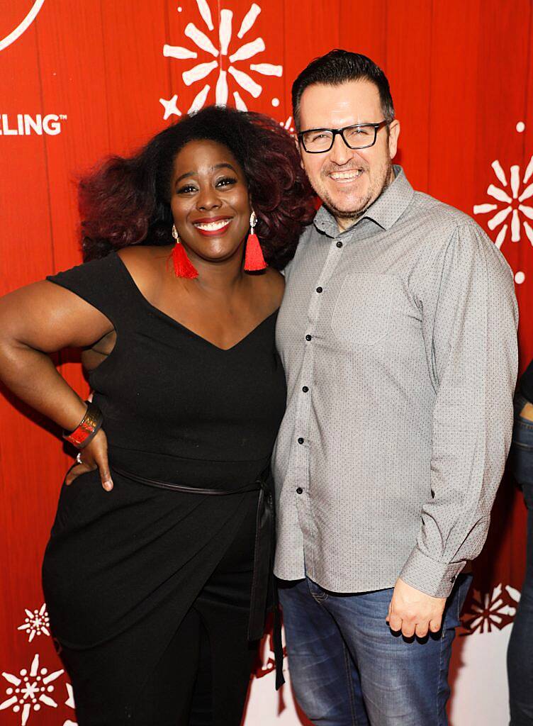 Nadine Reid and Clyde Carroll at Coca-Cola's #wrappedwithlove pop-up shop launch on 6th December 2017 at 57 South William Street, Dublin 2-photo Kieran Harnett