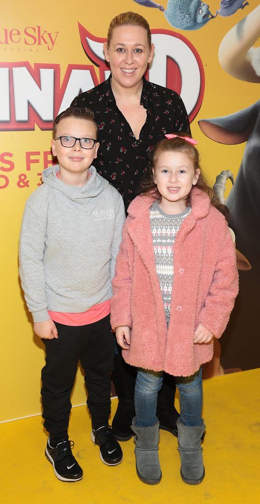Avril O Connor with Ava Norman and Alex Norman at the special preview screening of Ferdinand at the ODEON Cinema in Point Square, Dublin. Photo: Brian McEvoy