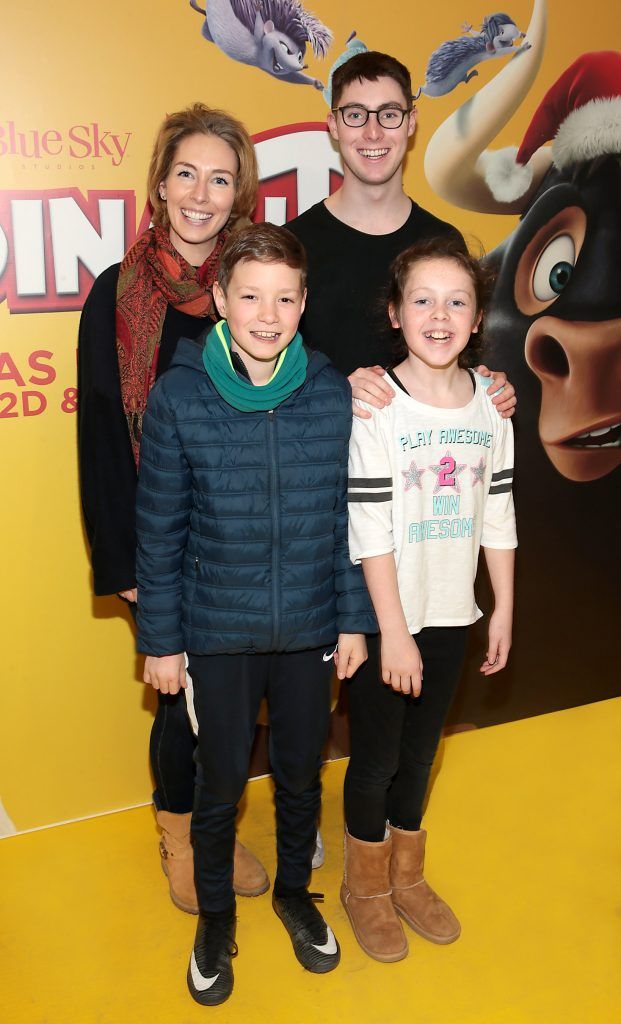 Holly O Grady with Simon O Grady, Niall O Grady and Eve O Grady at the special preview screening of Ferdinand at the ODEON Cinema in Point Square, Dublin. Photo: Brian McEvoy