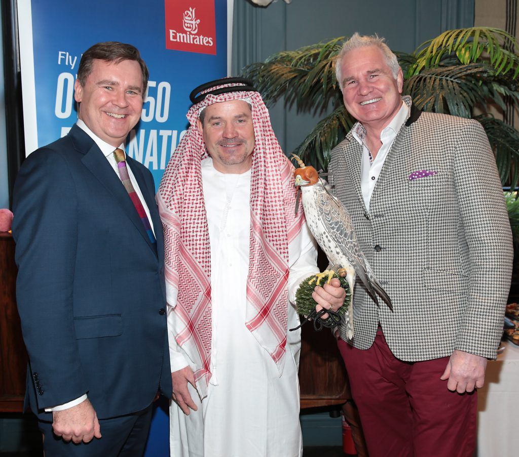 Enda Corneille - Head of Emirates in Ireland,Trevor Roche and Brent Pope  pictured at the Emirates Dubai Brunch at the Dean Hotel, Dublin. Photo: Brian McEvoy