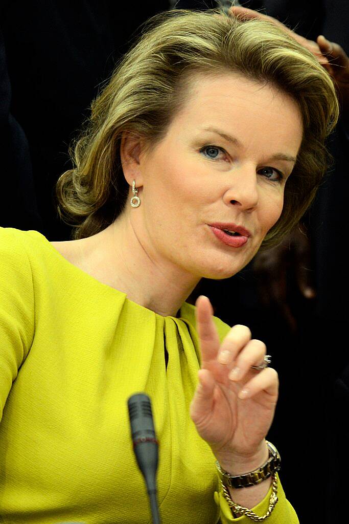 Queen Mathilde of Belgium attends a conference on Ebola on March 3, 2015 in Brussels. Leaders of Ebola-hit countries in west Africa attend an international conference in Brussels on March 3 to mobilise a final push to end the outbreak and ensure the delivery of nearly $5 billion in aid pledges. AFP PHOTO / THIERRY CHARLIER        (Photo credit should read THIERRY CHARLIER/AFP/Getty Images)