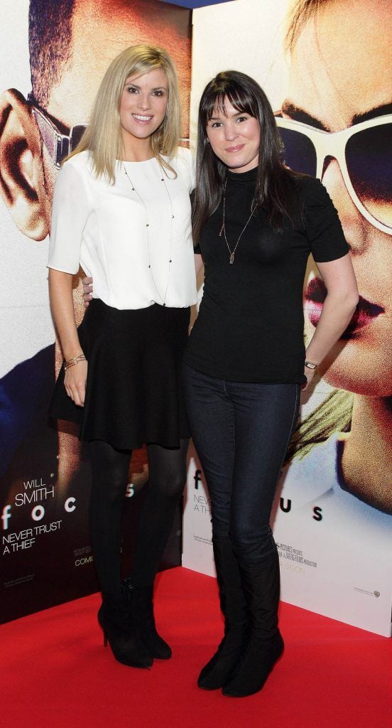 Jenny Buckley and Aideen Hand at the Irish premiere screening of Will Smiths new film Focus at Cineworld,Dublin.Picture:Brian Mcevoy.