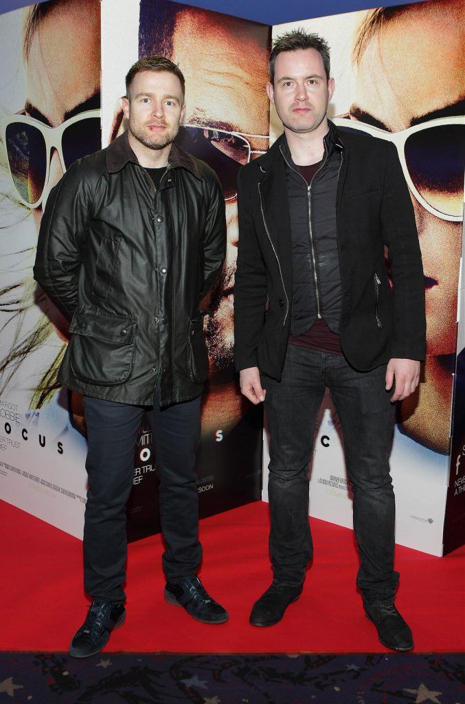 Aidan Power and Rowan Bass at the Irish premiere screening of Will Smiths new film Focus at Cineworld,Dublin.Picture:Brian Mcevoy.