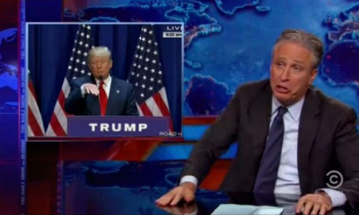 Jon Stewart Addresses Donald Trump Running for US Presidency.