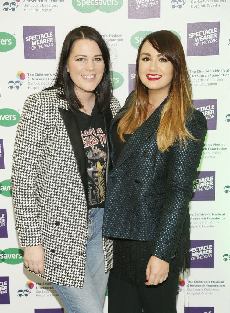 Corina Gaffey and Vicki Notaro at the Irish Spectacle Wearer of the Year competition hosted by Specsavers and held in the RHA-photo Kieran Harnett
