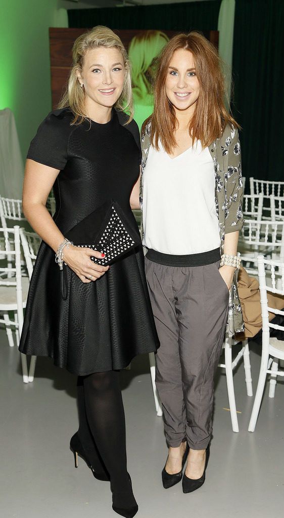 Laura Greer and Catriona Gallagher at the Irish Spectacle Wearer of the Year competition hosted by Specsavers and held in the RHA-photo Kieran Harnett
