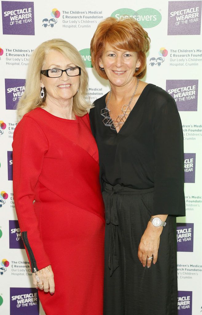 Monica Ward and Bernadette Gorman at the Irish Spectacle Wearer of the Year competition hosted by Specsavers and held in the RHA-photo Kieran Harnett