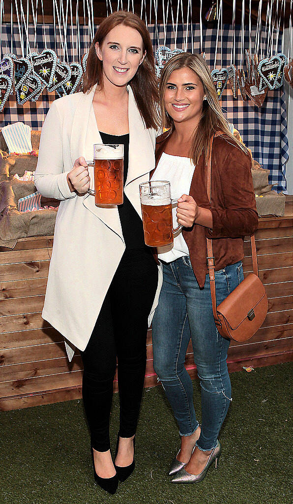 Claire Moran and Jasmine O Brien  pictured at the #Lidl Oktoberfest to launch the Alpengut range of food in Lidl stores at Meeting House Square,Dublin..Picture: Brian McEvoy