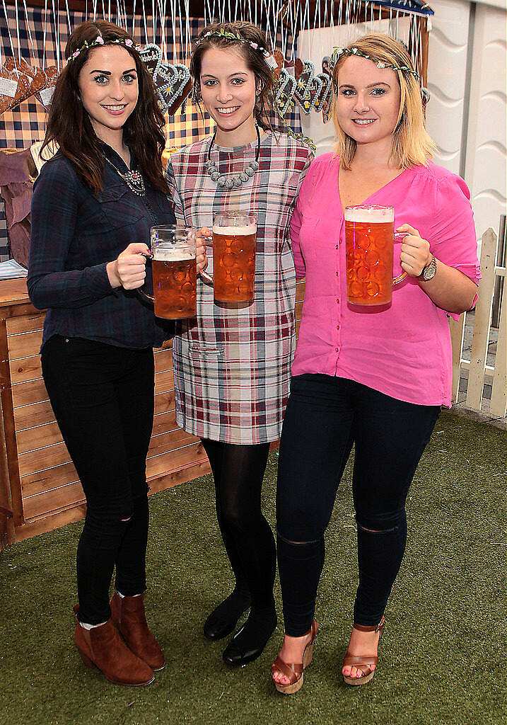 Niamh Devereux,Victoria Stone and Clodagh Daly  pictured at the #Lidl Oktoberfest to launch the Alpengut range of food in Lidl stores at Meeting House Square,Dublin..Picture: Brian McEvoy.