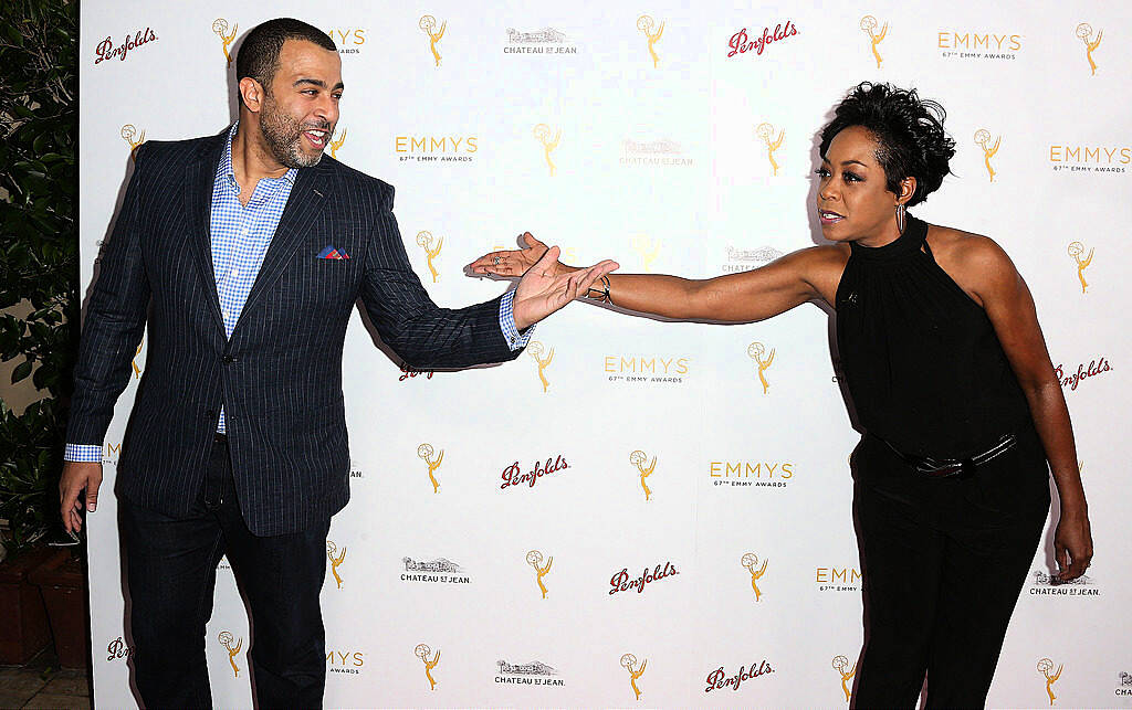 BEVERLY HILLS, CA - AUGUST 24: Actor Anthony Mendez (L) and actress Tichina Arnold attend the Television Academy's Performers Peer Group Hold Cocktail Reception to Celebrate the 67th Emmy Awards at the Montage Beverly Hills Hotel on August 24, 2015 in Beverly Hills, California.  (Photo by Frederick M. Brown/Getty Images)