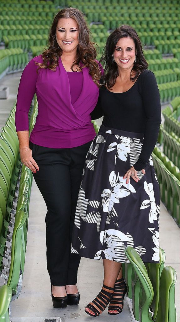 Tv3 Autumn Schedule launch at the Aviva Stadium Dublin.Elaine Crowley and Lucy Kennedy .Picture Brian McEvoy.