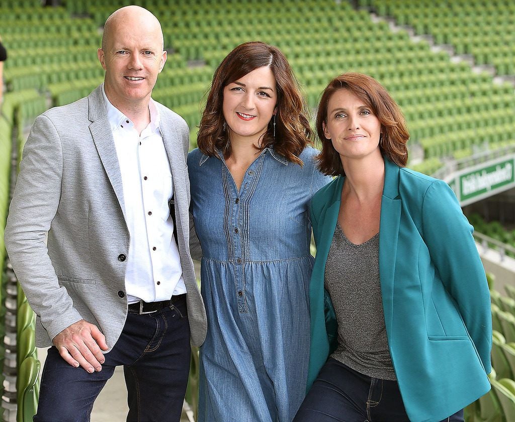 Tv3 Autumn Schedule launch at the Aviva Stadium Dublin.Paul Kelly, Lilly Higgins and Anna Nolan -The Great Irish Bake Off .Picture Brian McEvoy