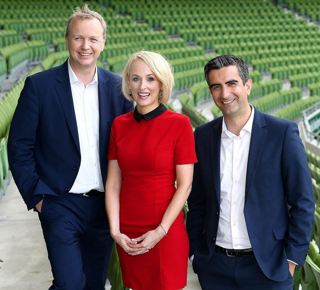 Tv3 Autumn Schedule launch at the Aviva Stadium Dublin.Matt Cooper ,Sinead Kissane and Tommy Martin.Picture Brian McEvoy.