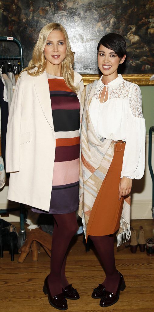 
Sarah McGovern and Laura O'Shea at the launch of the Marks & Spencer Autumn / Winter 2015 collection at Royal Hospital Kilmainham-photo Kieran Harnett