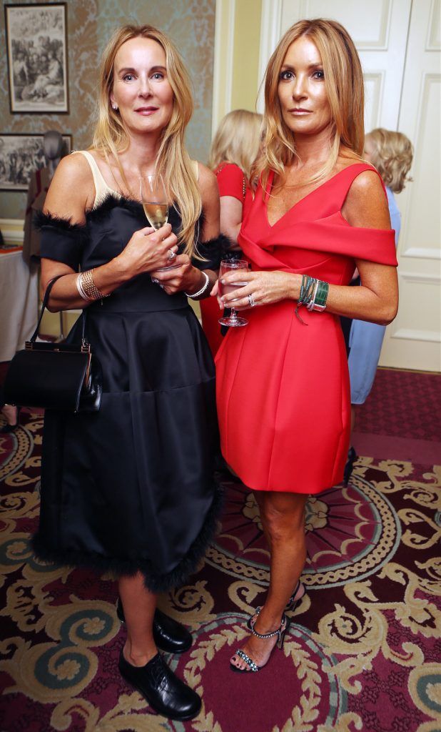  Pictured at the Brown Thomas / ISPCC charity luncheon at the Four Seasons Hotel in Dublin were (l to r): Susie Barrett and Fiona Healy. Photograph: Leon Farrell / Photocall Ireland