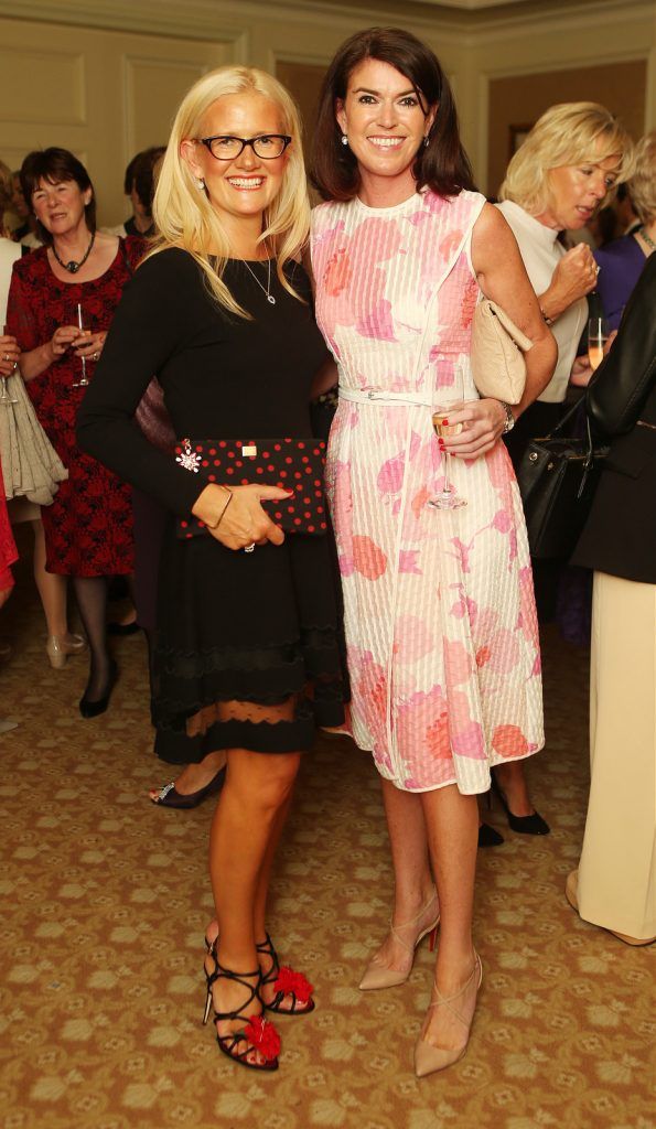  Pictured at the Brown Thomas / ISPCC charity luncheon at the Four Seasons Hotel in Dublin were (l to r): Paula McClean and Julie Carroll. Photograph: Leon Farrell / Photocall Ireland
