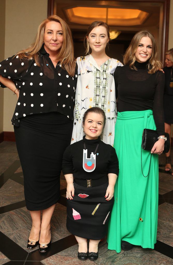 Pictured at the Brown Thomas / ISPCC charity luncheon at the Four Seasons Hotel in Dublin were (l to r): Caroline Downey, Saoirse Ronan, Amy Huberman, Sinead Burke. Photograph: Leon Farrell / Photocall Ireland