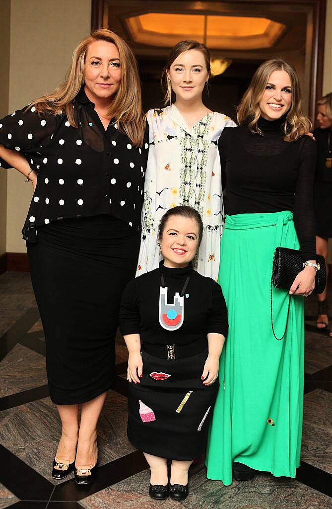  Pictured at the Brown Thomas / ISPCC charity luncheon at the Four Seasons Hotel in Dublin were (l to r): Caroline Downey, Saoirse Ronan, Amy Huberman, Sinead Burke. Photograph: Leon Farrell / Photocall Ireland