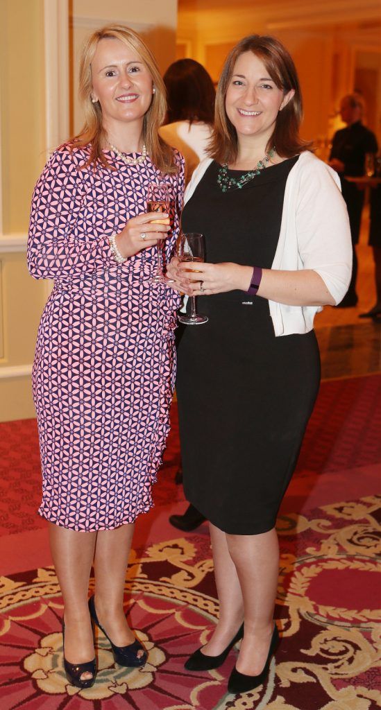  Pictured at the Brown Thomas / ISPCC charity luncheon at the Four Seasons Hotel in Dublin were (l to r): Margaret Connolly, Michelle Geraghty. Photograph: Leon Farrell / Photocall Ireland