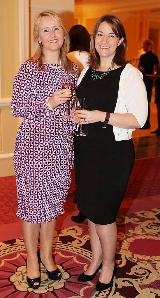  Pictured at the Brown Thomas / ISPCC charity luncheon at the Four Seasons Hotel in Dublin were (l to r): Margaret Connolly, Michelle Geraghty. Photograph: Leon Farrell / Photocall Ireland