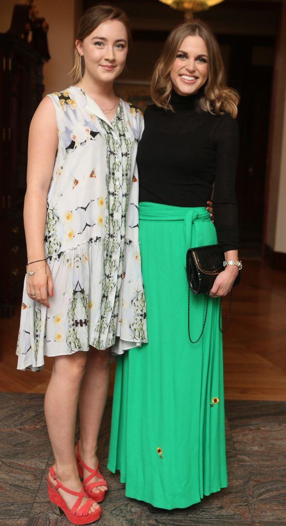  Pictured at the Brown Thomas / ISPCC charity luncheon at the Four Seasons Hotel in Dublin were (l to r): Saoirse Ronan & Amy Huberman. Photograph: Leon Farrell / Photocall Ireland