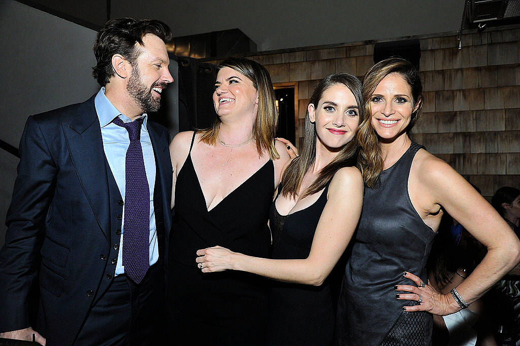 LOS ANGELES, CA - SEPTEMBER 09:  (L-R)  Jason Sudeikis, Leslye Headland, Alison Brie and Amanda Savage attend the Los Angeles premiere of IFC Films "Sleeping With Other People" presented by Dark Horse Wine on September 9, 2015 in Los Angeles, California.  (Photo by John Sciulli/Getty Images for Darin Pfeiffer Consulting)