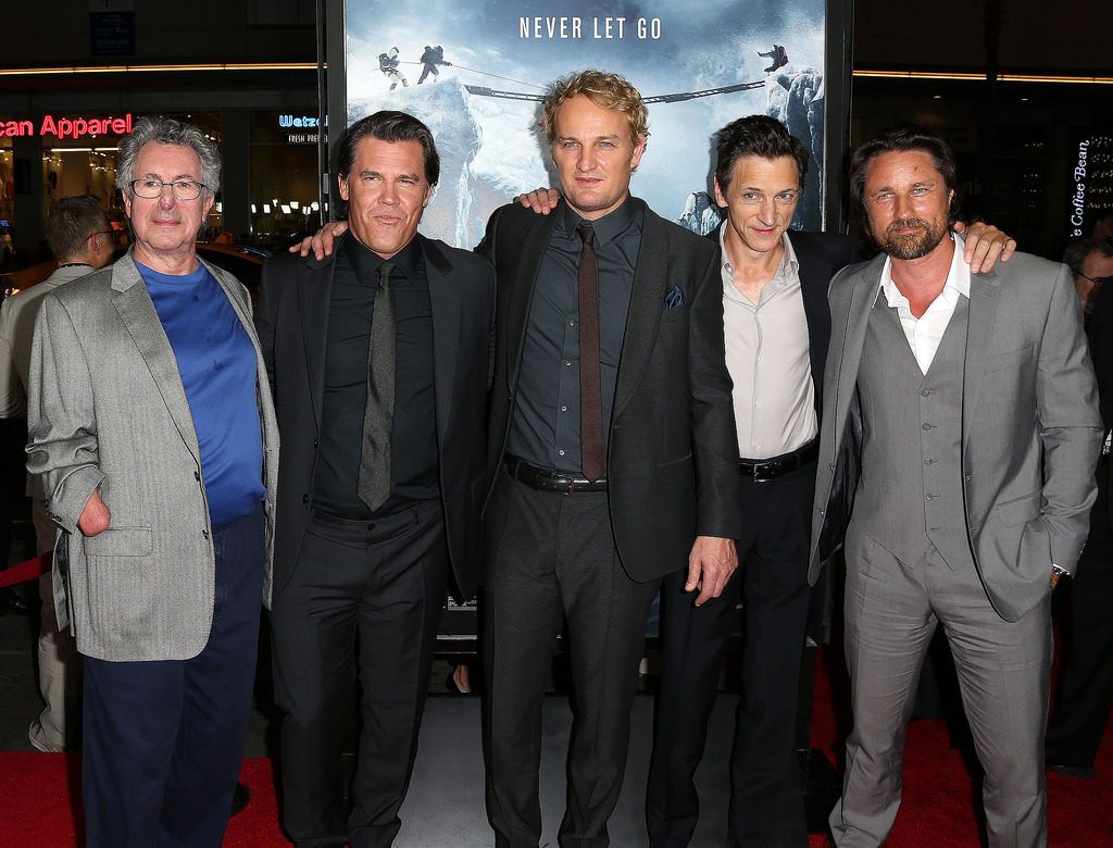 HOLLYWOOD, CA - SEPTEMBER 09: (L-R)  Beck Weathers, actors Josh Brolin, Jason Clarke, John Hawkes, and actor Martin Henderson attend the Premiere of Universal Pictures' "Everest" at the TCL Chinese 6 Theatre on September 9, 2015 in Hollywood, California.  (Photo by Frederick M. Brown/Getty Images)