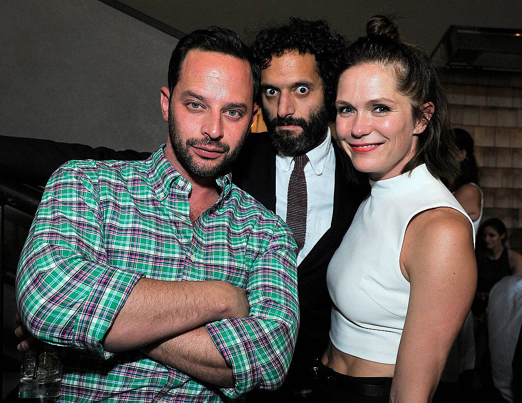 LOS ANGELES, CA - SEPTEMBER 09:  (L-R) Actors Nick Kroll, Jason Mantzoukas and Katie Aselton attends the Los Angeles premiere of IFC Films "Sleeping With Other People" presented by Dark Horse Wine on September 9, 2015 in Los Angeles, California.  (Photo by John Sciulli/Getty Images for Darin Pfeiffer Consulting)