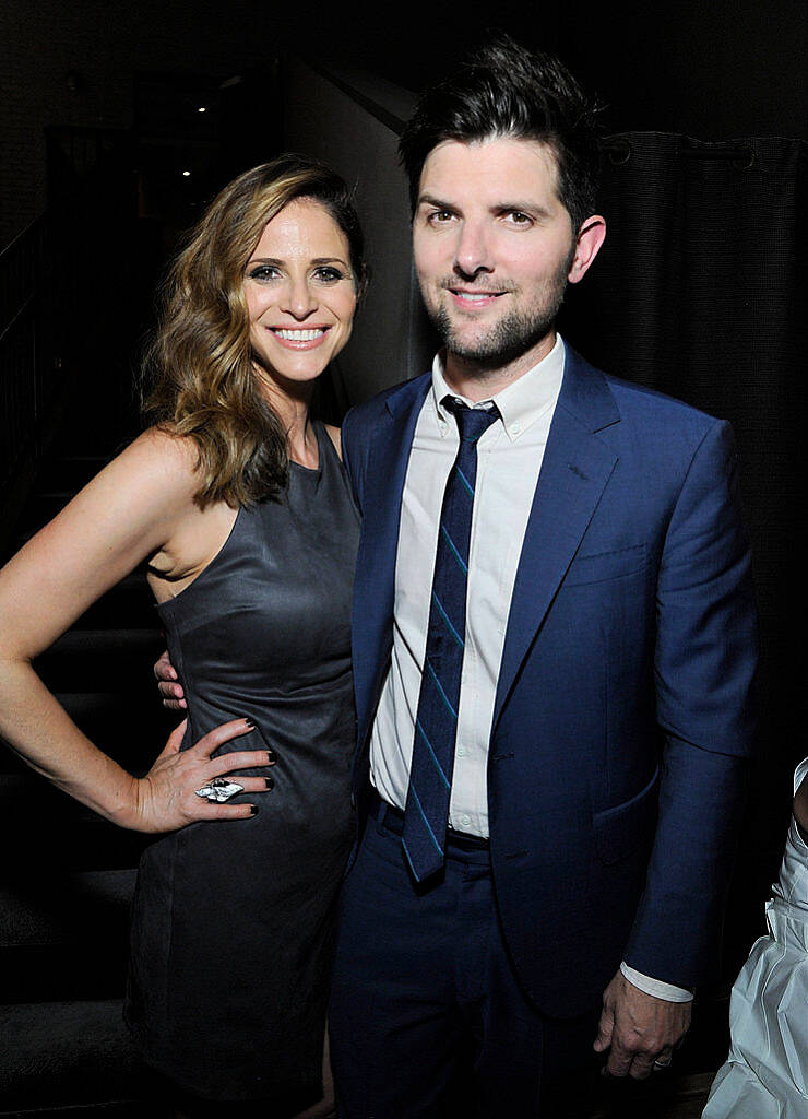 LOS ANGELES, CA - SEPTEMBER 09:  (L-R) Actors Amanda Savage and Adam Scott attend the Los Angeles premiere of IFC Films "Sleeping With Other People" presented by Dark Horse Wine on September 9, 2015 in Los Angeles, California.  (Photo by John Sciulli/Getty Images for Darin Pfeiffer Consulting)