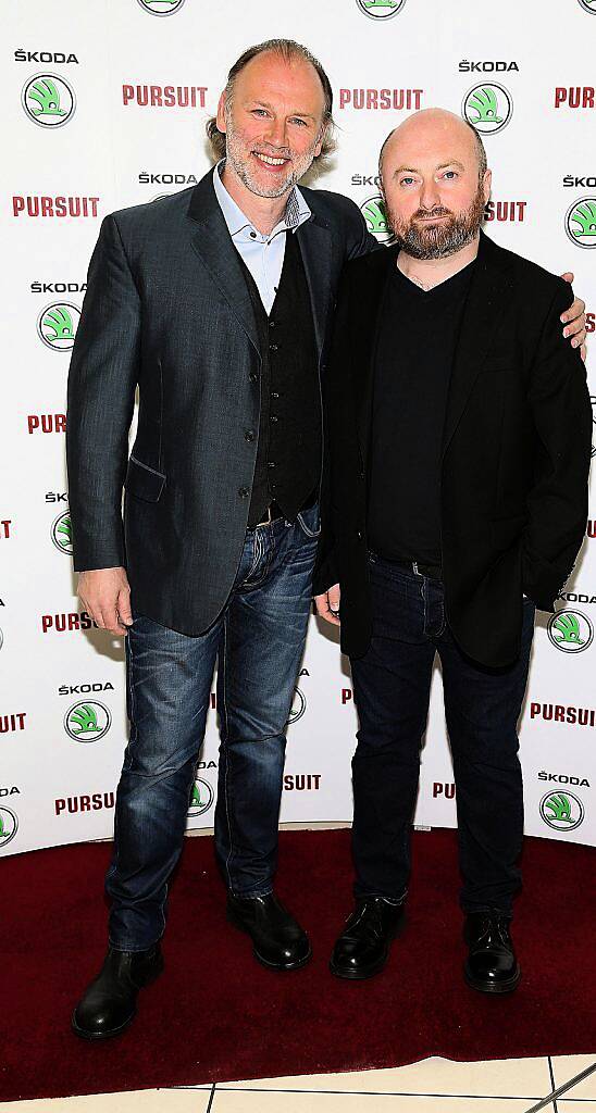 Actors Don Wycherley and David Pearse at the Skoda  Dublin premiere of Irish car-chase movie, ‘Pursuit’ at the Imc Cinema in Tallaght Dublin..Pictures Brian McEvoy.