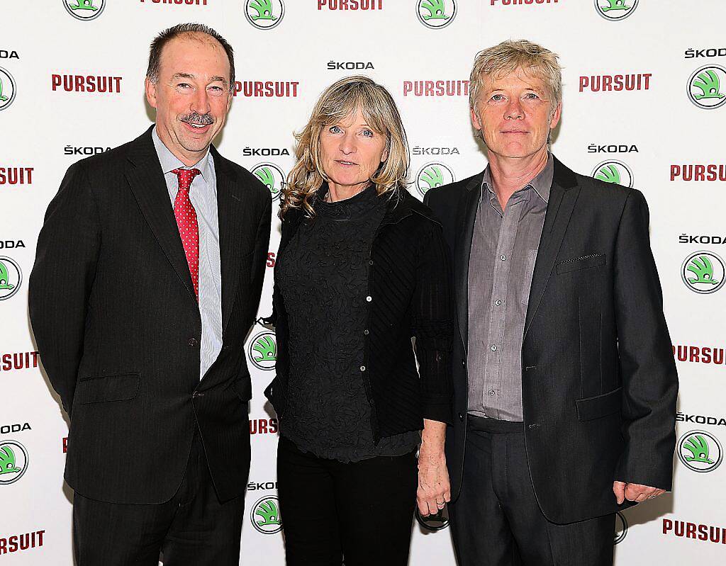 Michael O Keefe , Anne Gately and Paul Mercier at the Dublin premiere of Irish car-chase movie, ‘Pursuit’ in association with Skoda at the Imc Cinema ,Tallaght Dublin ..Pictures Brian McEvoy.