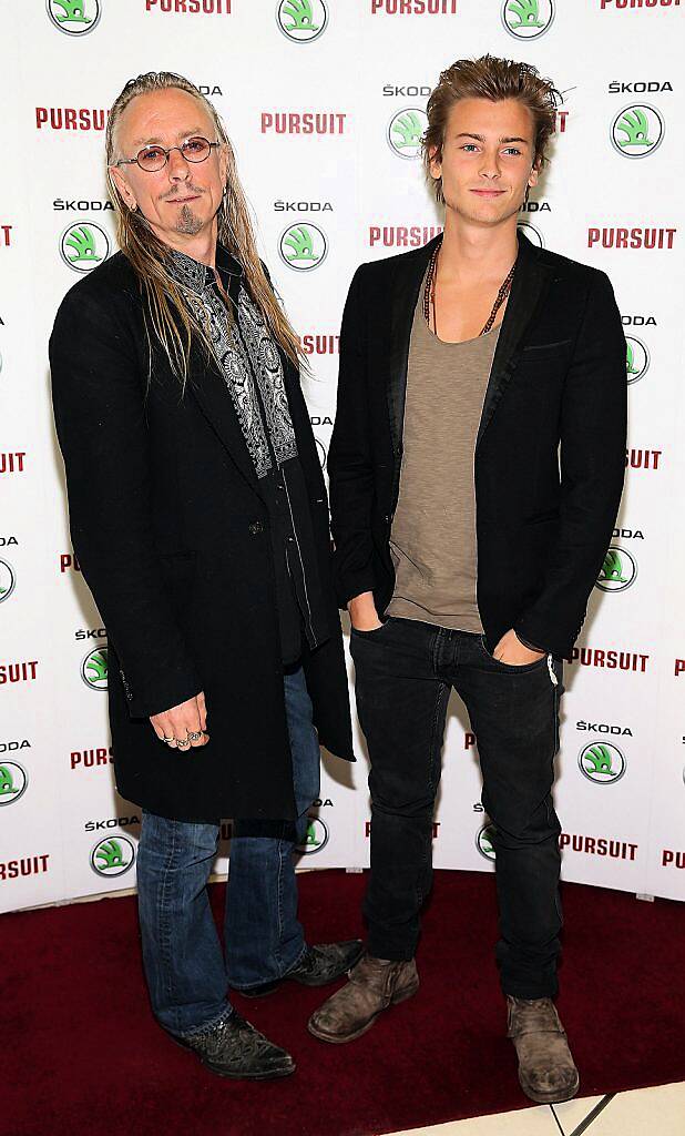 Artist Guggi and son Elijah Rowen  at the Dublin premiere of Irish car-chase movie, ‘Pursuit’ in association with Skoda at the Imc Cinema ,Tallaght Dublin ..Pictures Brian McEvoy.