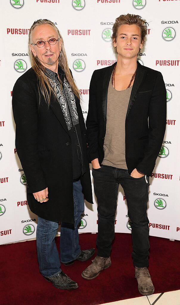 Artist Guggi and son Elijah Rowen at the Dublin premiere of Irish car-chase movie, ‘Pursuit’ in association with Skoda at the Imc Cinema ,Tallaght Dublin ..Pictures Brian McEvoy.