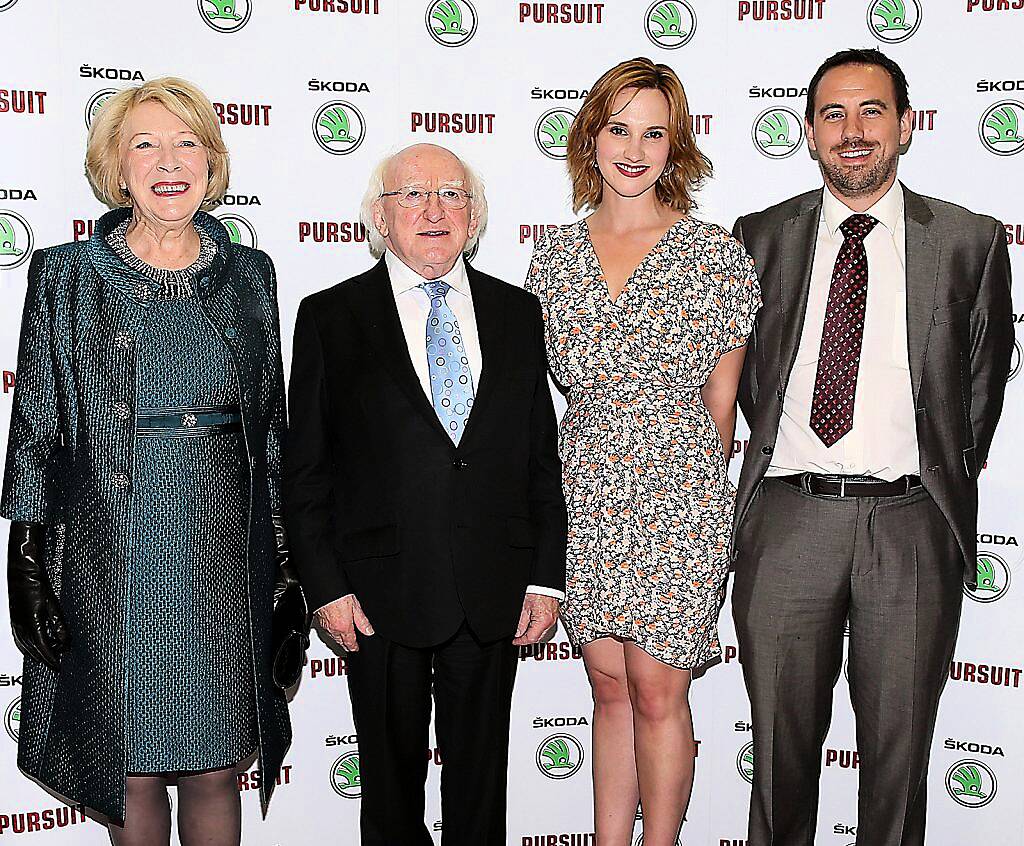 Sabina Higgins , President Michael D Higgins ,Actress Ruth Bradley and Raymond Leddy, Head of Marketing and Product at ŠKODA Ireland  at the Dublin premiere of Irish car-chase movie, ‘Pursuit’ in association with Skoda at the Imc Cinema ,Tallaght Dublin ..Pictures Brian McEvoy. ..  