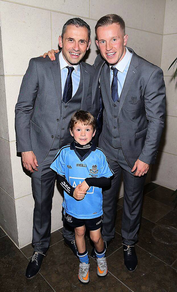 Dublin Players Alan Brogan , son Jamie and Phiily Ryan at the Gibson Hotel All Ireland Post Match Banquet at the Gibson Hotel ,Dublin .Picture Brian mcEvoy.