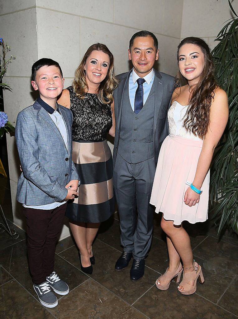 Jason Sherlock and wife Louise with children Joshua and Caoimhe  at the Gibson Hotel All Ireland Post Match Banquet at the Gibson Hotel ,Dublin .Picture Brian mcEvoy.