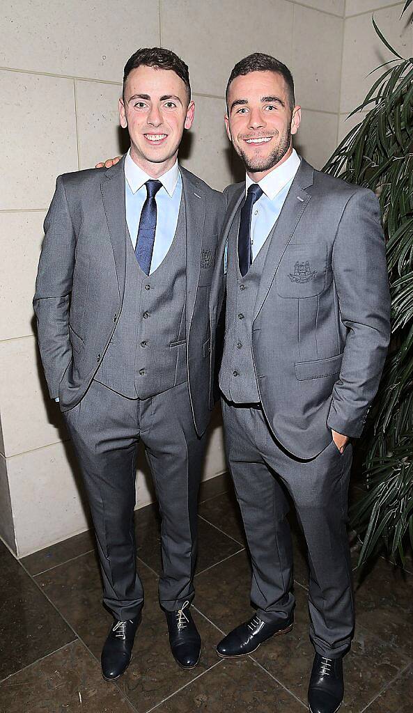 Dublin players Cormac Costello and Kevin O Brien  at the Gibson Hotel All Ireland Post Match Banquet at the Gibson Hotel ,Dublin .Picture Brian mcEvoy.