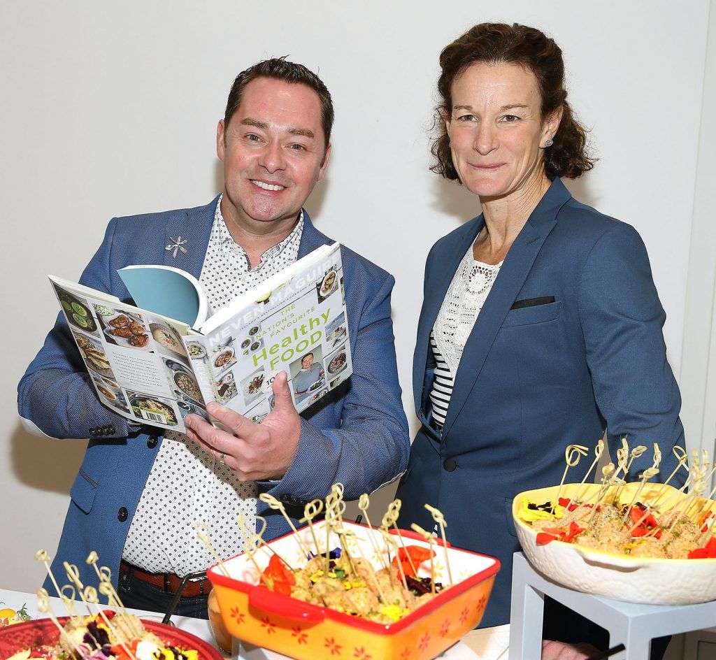 Neven Maguire and Sonia O Sullivan at the launch of Neven Maguire's cookbook "The Nation's favourite Healthy Food" at Eathos in Upper Baggot Street,Dublin..Picture :Brian Mcevoy.