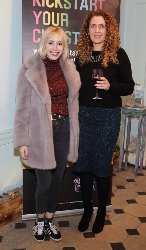 Sarah O'Hegarty and Robyn Macken  at the Yellow Tail Wine and Nail Art event at Tropical Popical in Sth William Street,Dublin.Picture Brian McEvoy.