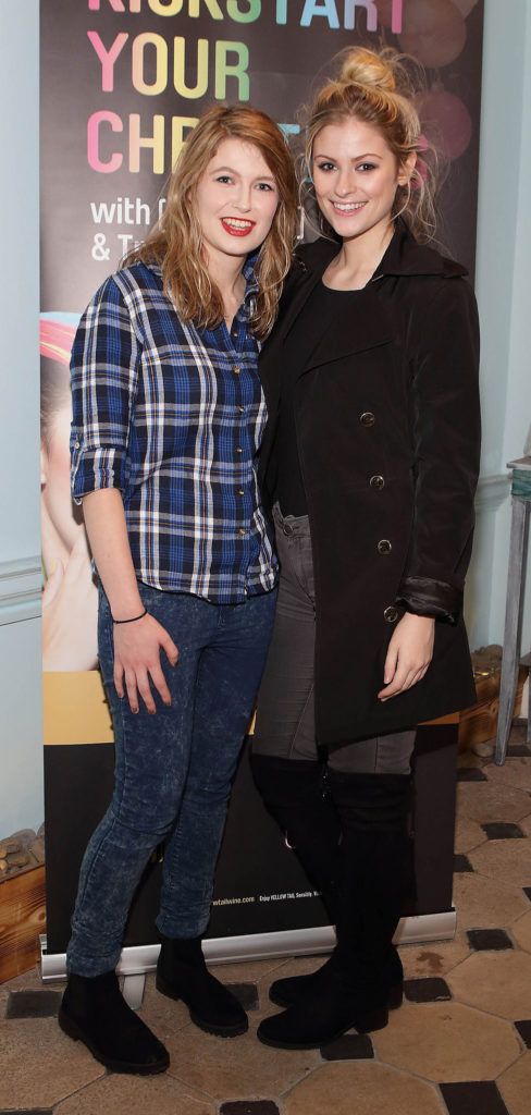 Hannah Popham and Lisa McLoughlin  at the Yellow Tail Wine and Nail Art event at Tropical Popical in Sth William Street,Dublin.Picture Brian McEvoy.