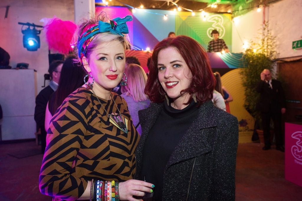 
Pictured: DJ Sally Cinnamon and Moe Coakley enjoying the 3Silent Disco at the Electric Picnic 2016 launch party in the Chocolate Factory.

1IMAGE/Bryan Brophy
