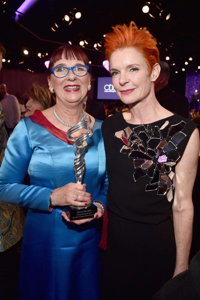 BEVERLY HILLS, CA - FEBRUARY 23: Honoree Edwina Pellikka (L) and costume designer Sandy Powell attend the 18th Costume Designers Guild Awards with Presenting Sponsor LACOSTE at The Beverly Hilton Hotel on February 23, 2016 in Beverly Hills, California.  (Photo by Alberto E. Rodriguez/Getty Images for CDG)