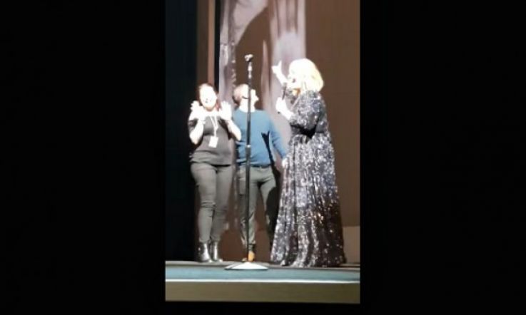 Adele hauls a couple up onstage at London gig mid-proposal