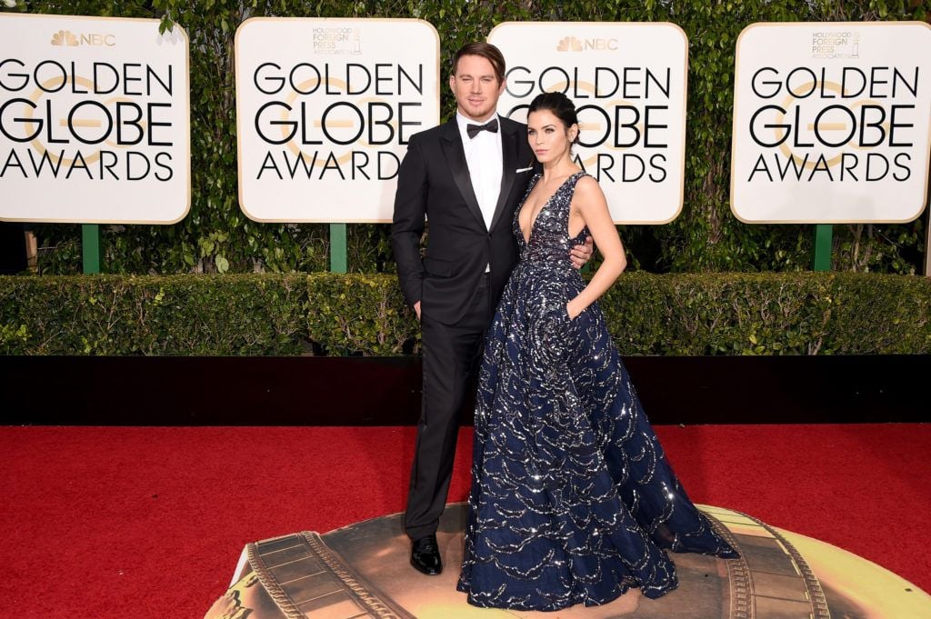BEVERLY HILLS, CA - JANUARY 10:  Actors Channing Tatum (L) and Jenna Dewan Tatum attend the 73rd Annual Golden Globe Awards held at the Beverly Hilton Hotel on January 10, 2016 in Beverly Hills, California.  (Photo by Jason Merritt/Getty Images)
