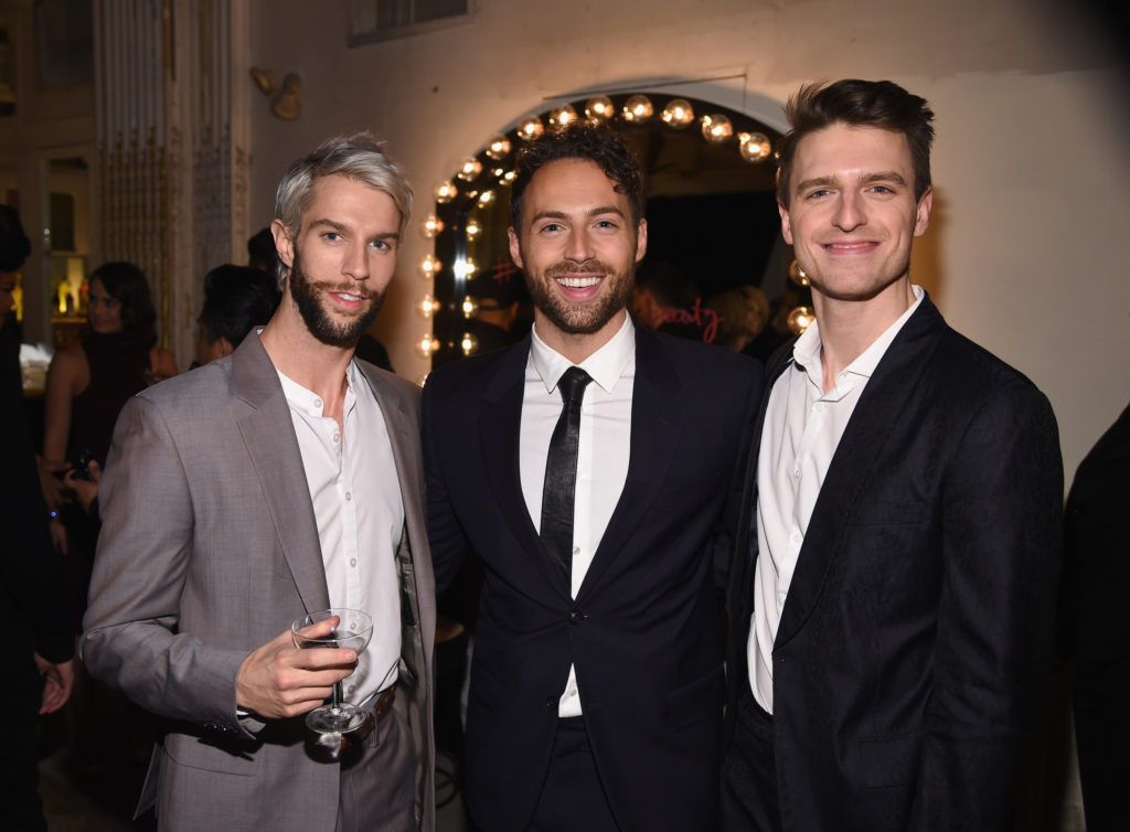 NEW YORK, NY - JANUARY 18:  Ballet dancer James Whiteside, Michael Ariano and Dan Donigan aka Milk attend Marc Jacobs Beauty Velvet Noir Mascara Launch Dinner on January 18, 2016 in New York City.  (Photo by Dimitrios Kambouris/Getty Images)