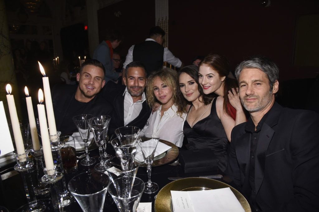 NEW YORK, NY - JANUARY 18:  (L-R) Charly DeFrancesco, Marc Jacobs, Juno Temple, Winona Rider, Emily Tremaine and Scott Hahn attend Marc Jacobs Beauty Velvet Noir Mascara Launch Dinner on January 18, 2016 in New York City.  (Photo by Dimitrios Kambouris/Getty Images)