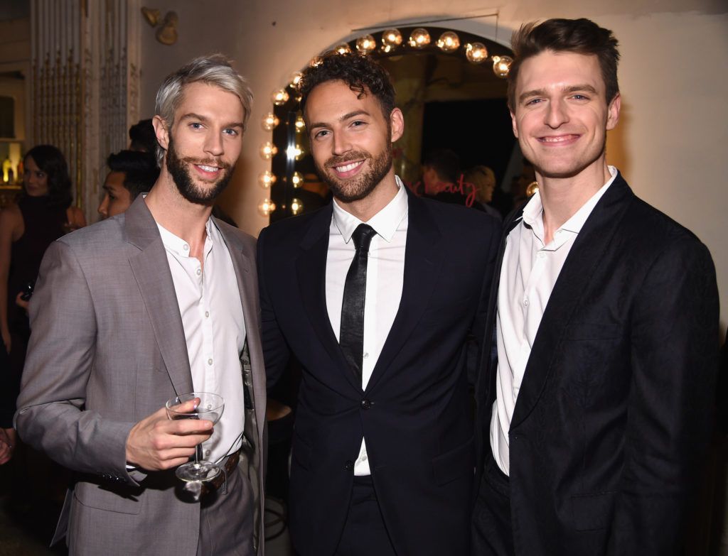 NEW YORK, NY - JANUARY 18:  Ballet dancer James Whiteside, Michael Ariano and Dan Donigan aka Milk attend Marc Jacobs Beauty Velvet Noir Mascara Launch Dinner on January 18, 2016 in New York City.  (Photo by Dimitrios Kambouris/Getty Images)